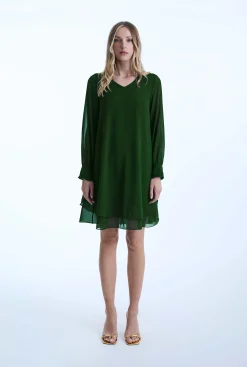 James Lakeland Long Sleeve Green Wave Hem Dress