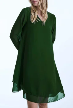 James Lakeland Long Sleeve Green Wave Hem Dress