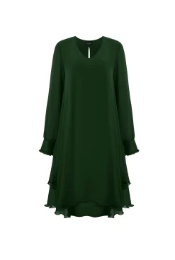 James Lakeland Long Sleeve Green Wave Hem Dress
