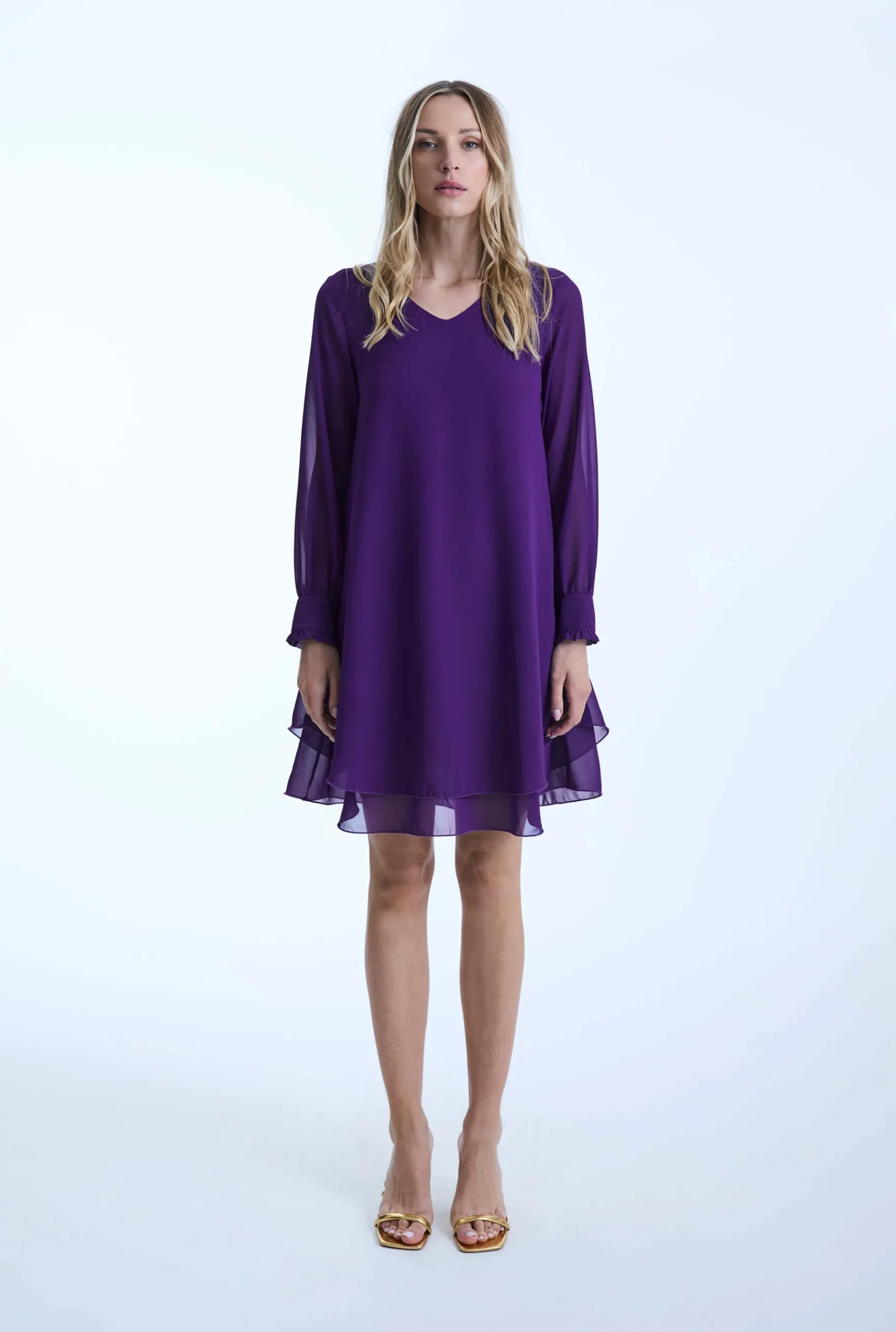 James Lakeland Long Sleeve Purple Wave Hem Dress