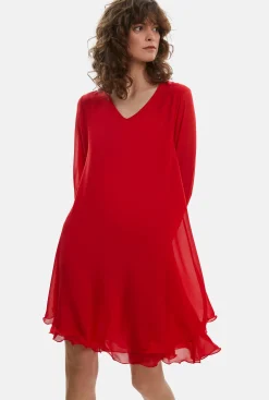 James Lakeland Long Sleeve Red Wave Hem Dress