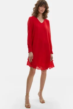 James Lakeland Long Sleeve Red Wave Hem Dress