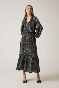 James Lakeland Midi Snake Black Dress