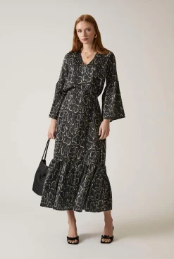 James Lakeland Midi Snake Black Dress