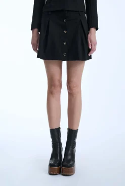 James Lakeland Pin Tuck Black Button Skirt