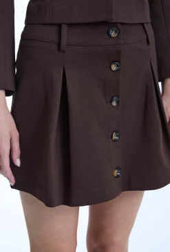 James Lakeland Pin Tuck Brown Button Skirt