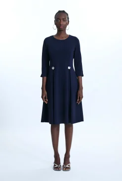 James Lakeland Pin Tuck Button Midi Dress Navy