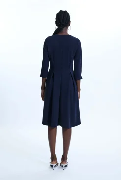James Lakeland Pin Tuck Button Midi Dress Navy