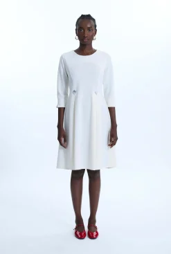 James Lakeland Pin Tuck Button Midi Dress Cream