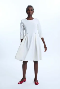James Lakeland Pin Tuck Button Midi Dress Cream