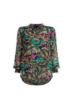 James Lakeland Print Mandarin Collar Blouse