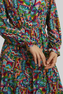James Lakeland Printed Round Neck Tiered Midi Dress