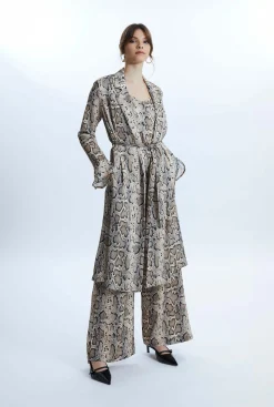 James Lakeland Python Print Wrap Shirt Dress Beige