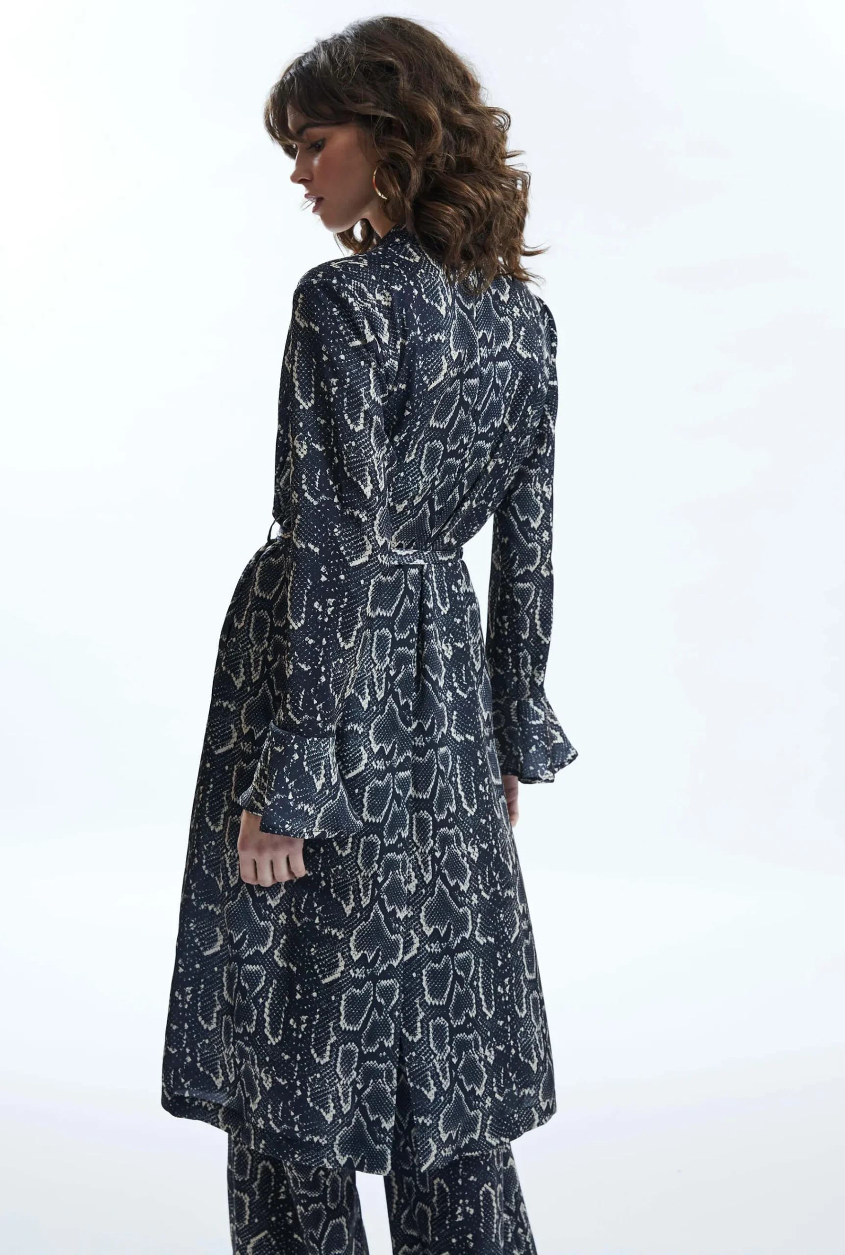 James Lakeland Python Print Wrap Shirt Dress Black-Beige