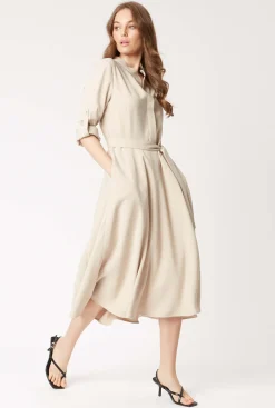 James Lakeland Roll Sleeve Midi Dress Beige