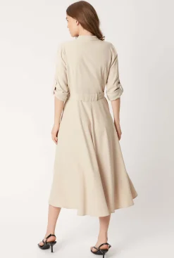 James Lakeland Roll Sleeve Midi Dress Beige