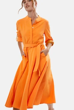 James Lakeland Roll Sleeve Midi Dress Orange