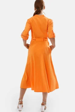 James Lakeland Roll Sleeve Midi Dress Orange