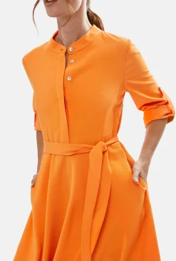 James Lakeland Roll Sleeve Midi Dress Orange