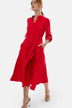 James Lakeland Roll Sleeve Midi Dress Red