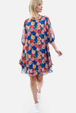 James Lakeland Rose Print Wave Hem Dress Royal