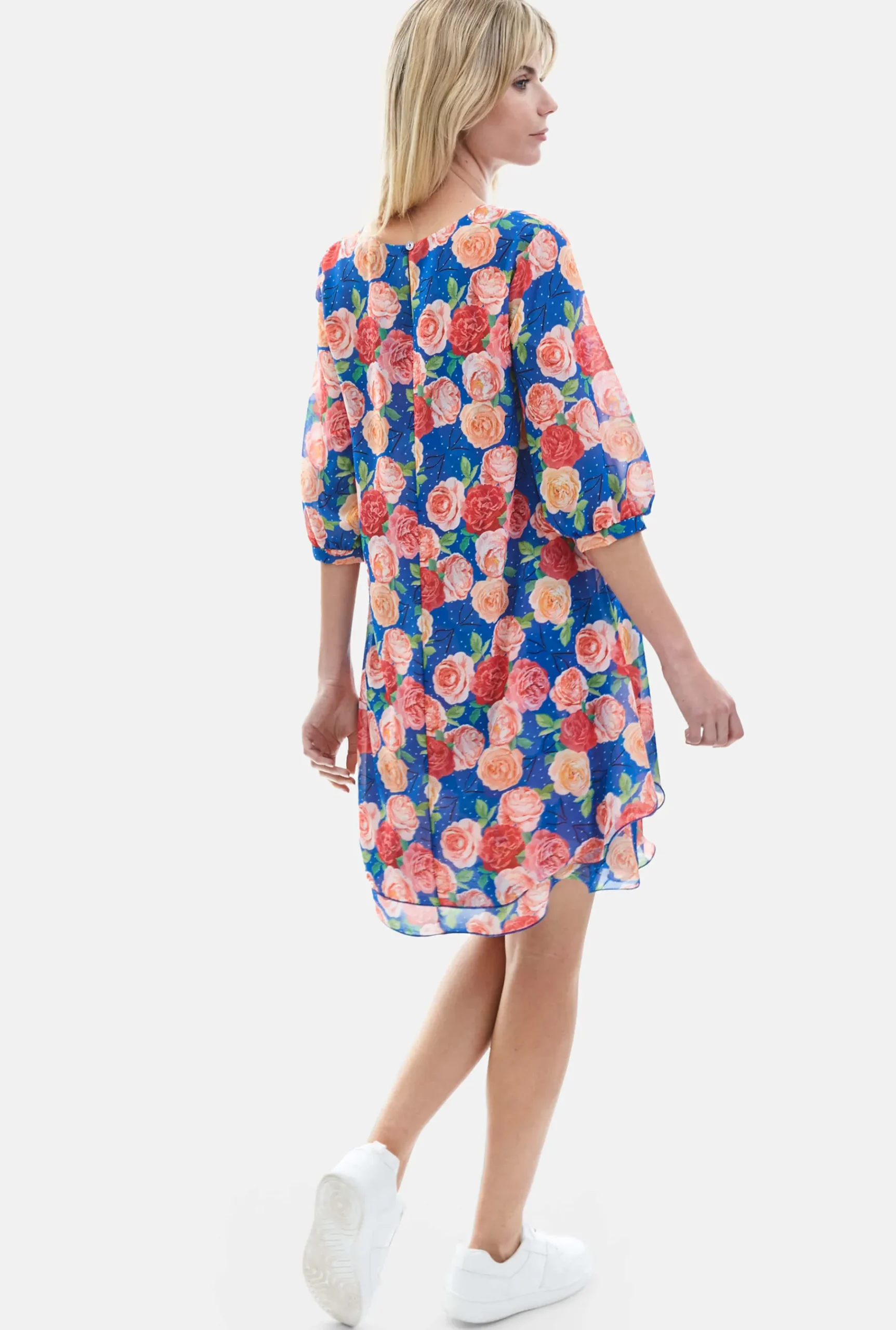 James Lakeland Rose Print Wave Hem Dress Royal