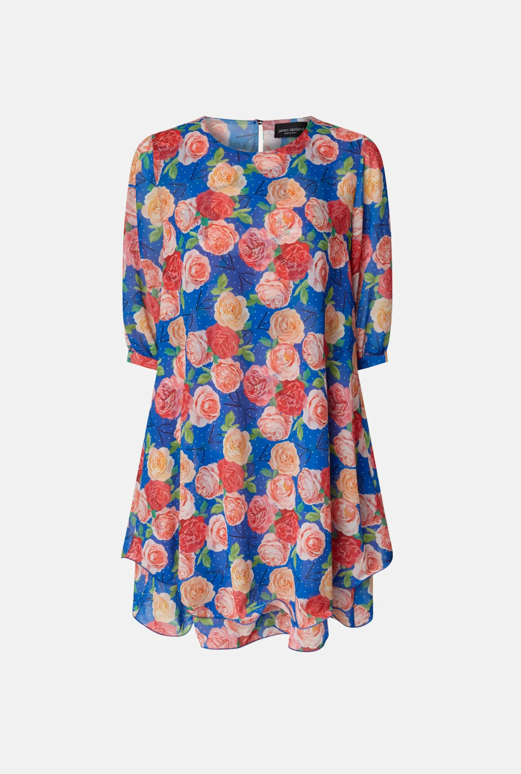 James Lakeland Rose Print Wave Hem Dress Royal