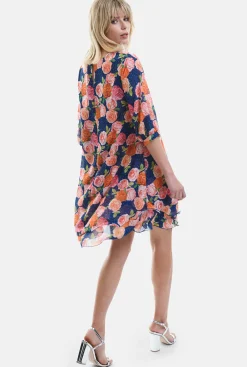 James Lakeland Rose Print Wave Hem Dress Navy
