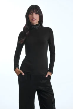 James Lakeland Ruffle Neck Black Top