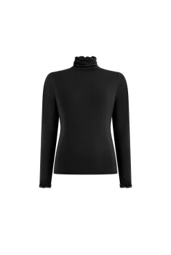 James Lakeland Ruffle Neck Black Top