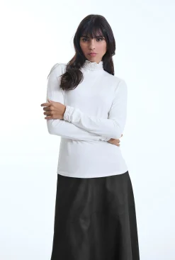 James Lakeland Ruffle Neck Cream Top