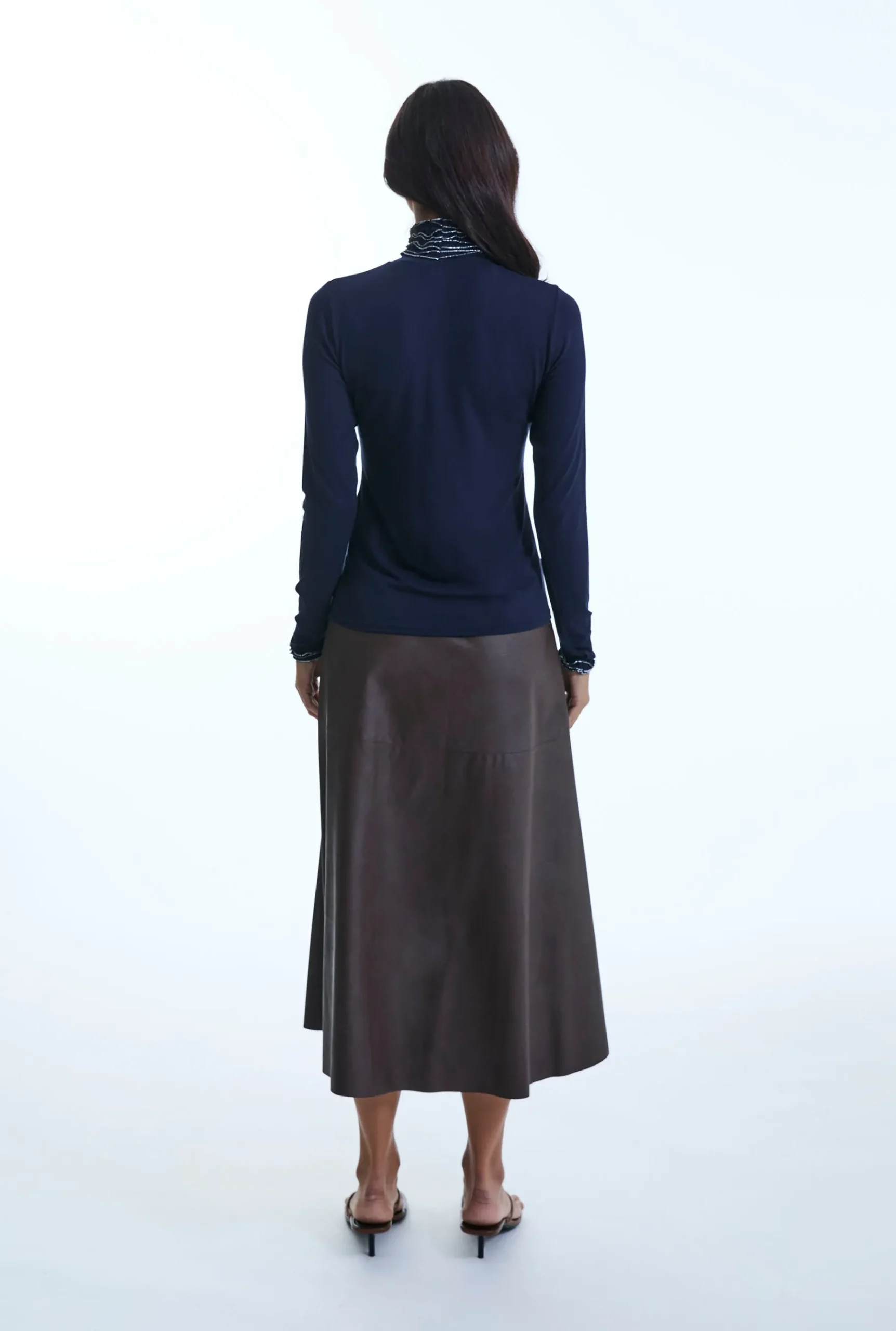James Lakeland Ruffle Neck Navy Top