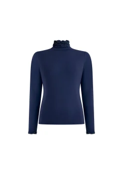 James Lakeland Ruffle Neck Navy Top