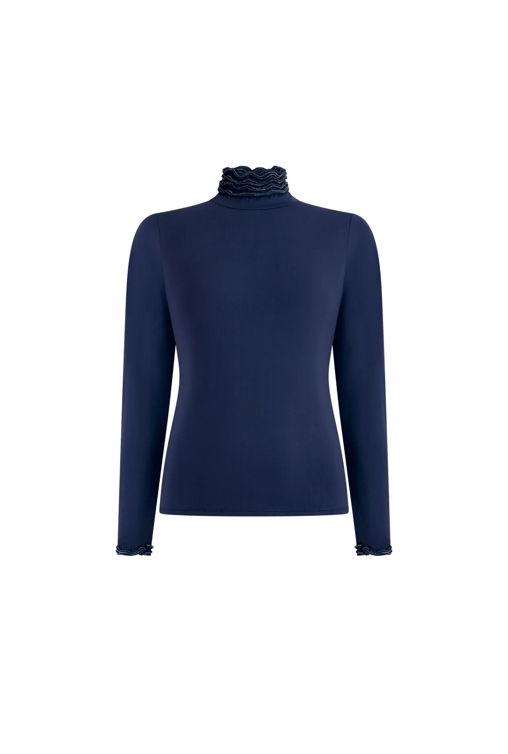 James Lakeland Ruffle Neck Navy Top