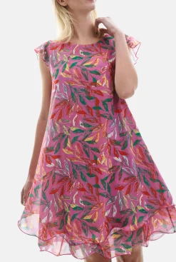 James Lakeland Ruffle Sleeves Wave Hem Dress Pink