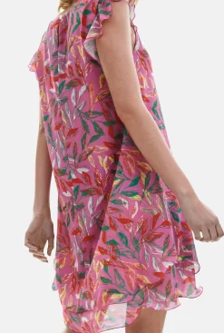 James Lakeland Ruffle Sleeves Wave Hem Dress Pink