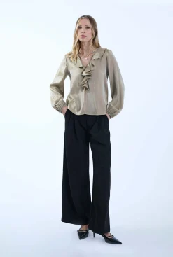 James Lakeland Sand Ruffled V-neck Blouse