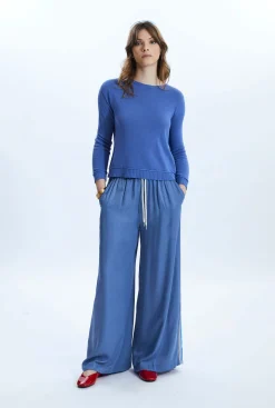 James Lakeland Scoop Neck Piped Edge Knit Denim
