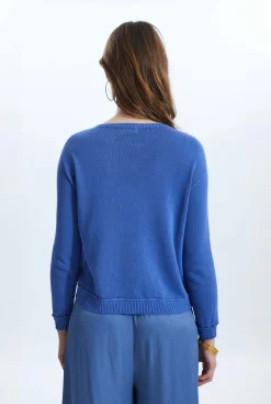 James Lakeland Scoop Neck Piped Edge Knit Denim