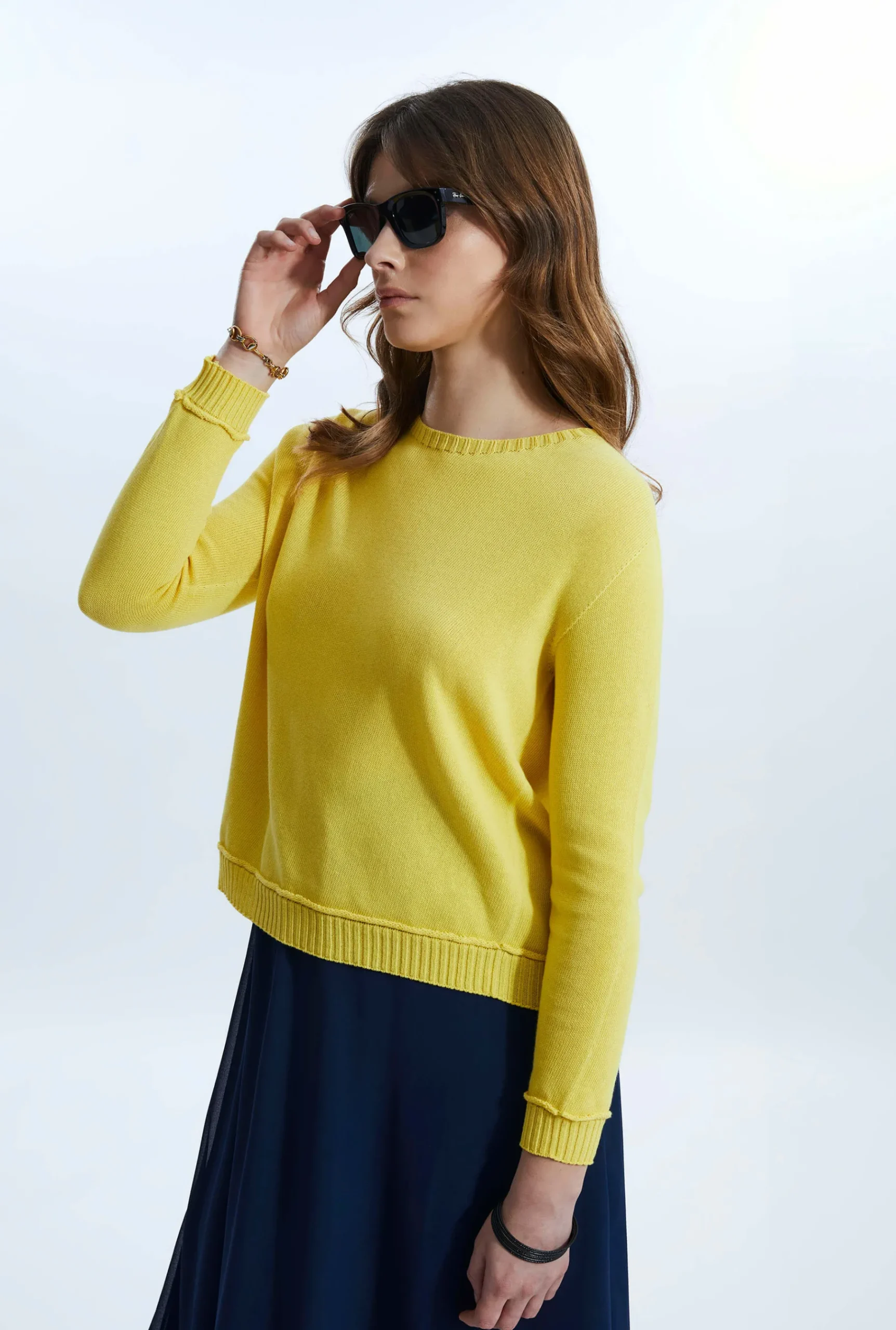 James Lakeland Scoop Neck Piped Edge Knit Yellow