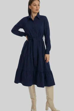 James Lakeland Shirt Collar Tiered Midi Dress