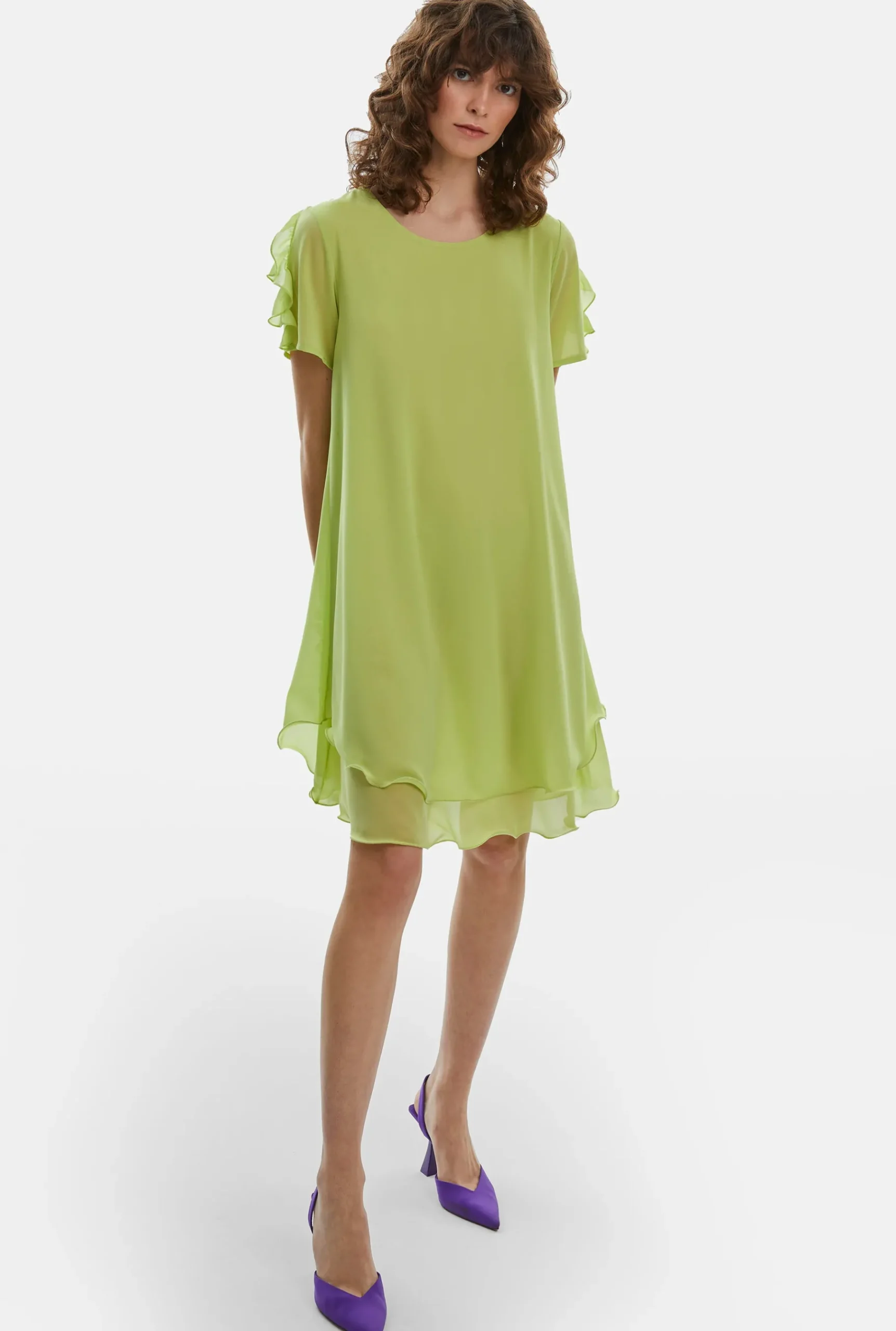 James Lakeland Short Sleeve Wave Hem Dress Lime