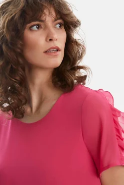 James Lakeland Short Sleeve Wave Hem Dress Fuchsia
