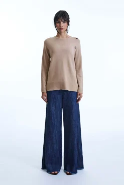 James Lakeland Side Button Taupe Jumper