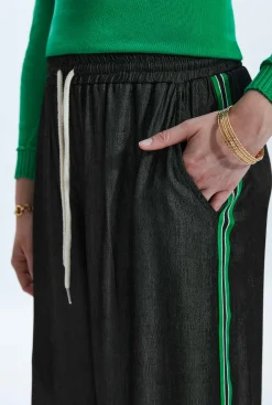 James Lakeland Side Stripe Wide Leg Trousers Black