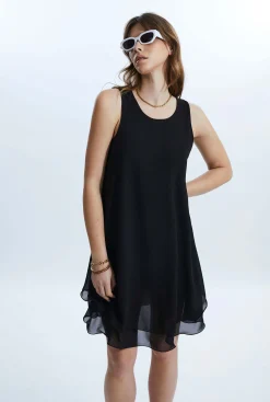 James Lakeland Sleeveless Wave Hem Dress Black