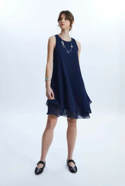 James Lakeland Sleeveless Wave Hem Dress Navy