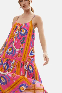 James Lakeland Strappy Tiered Printed Midi Dress