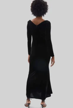 James Lakeland Velvet Side Ruched Midi Dress Black