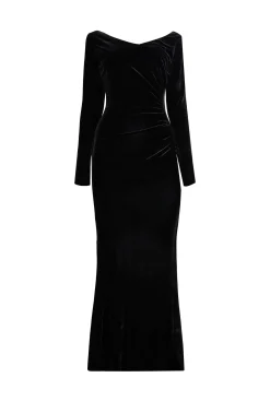 James Lakeland Velvet Side Ruched Midi Dress Black